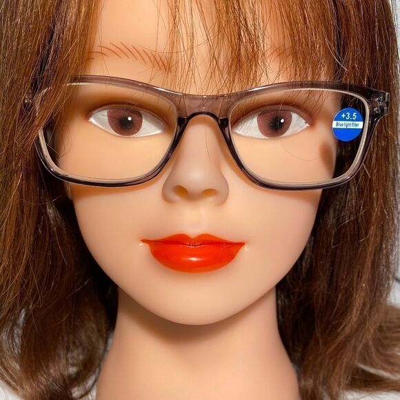 1434 Helen 3.5 Reading Glasses Thin Rectanle Bluelight Filter Gray Frames NWT main image 9